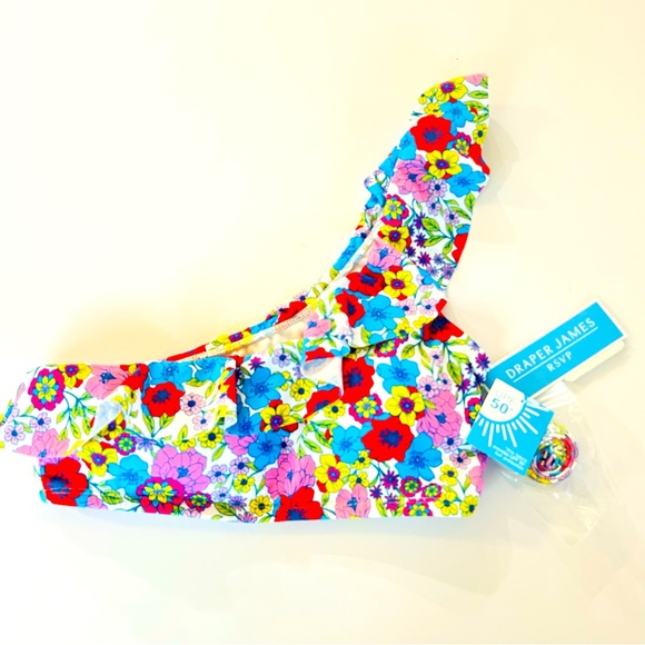 NWT Draper James Floral One Shoulder Ruffle Swim Bikini Top Size Small UPF 50+. - Picture 1 of 7